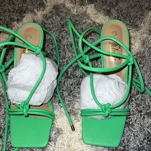 Green Lace Up Sandal Heels